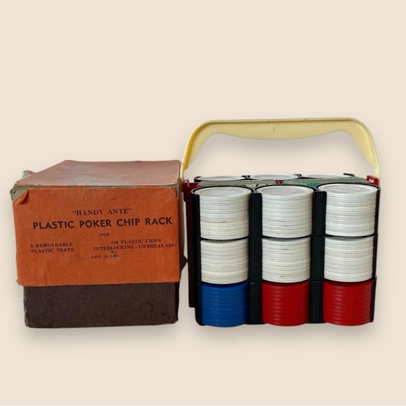 Vintage Happy Ante Plastic Poker Chip Caddy Poker Chips & Italian Playing Cards - Picture 4 of 10